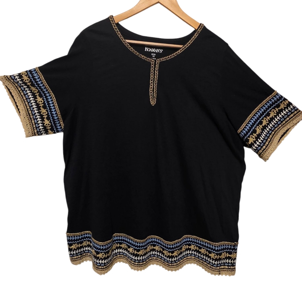 Roaman's top with Gold and Blue embroidered Accents